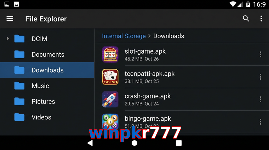 Main screen of Winpkr777 gameapk page for PK players